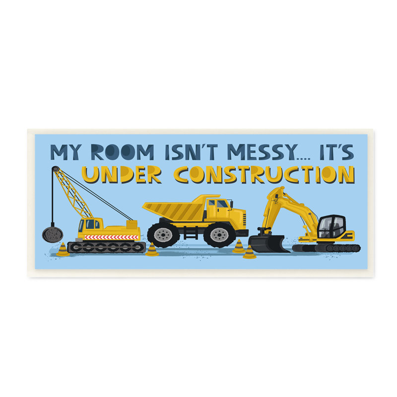 «My Room's Under Construction Kids», panneau jaune véhicules par Lisa Perry White boutons - Impression sur toile