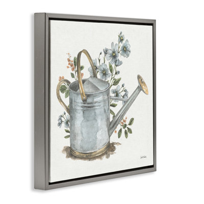 Garden Watering Can Framed Floater Canvas Wall Art by Leslie Trimbach