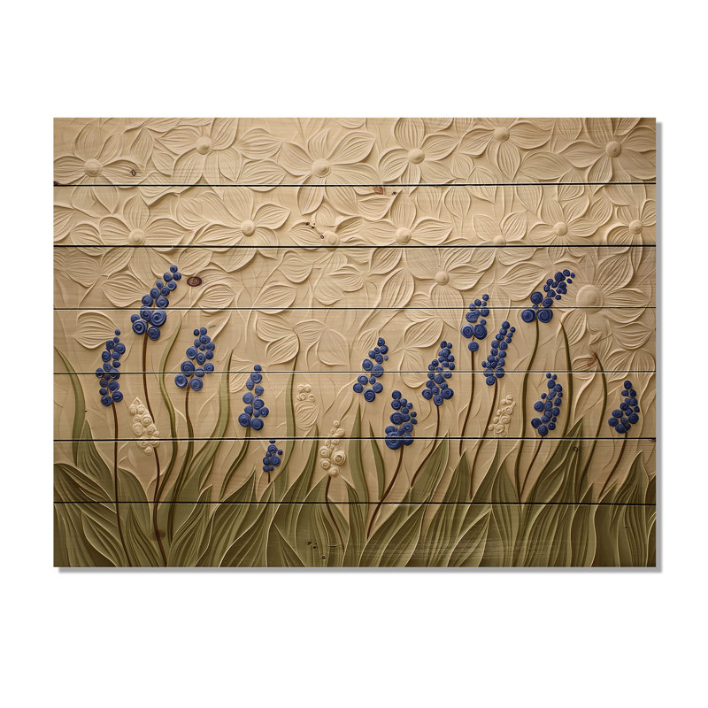 Bluebell Forest II - Lily Wood Wall Decor On Natural Pine Wood, 34" H x 44" W x 0.78" D