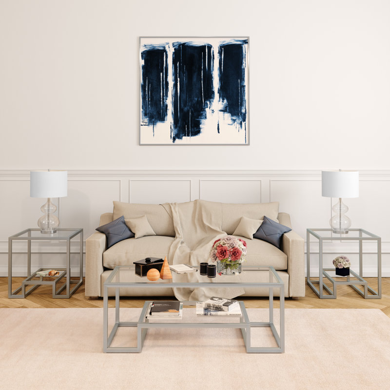 Glass Top Frame End Table, Silver