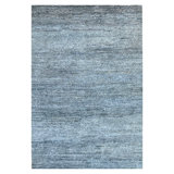 Blue Solid Textured Silk Rug - 8' x 10'