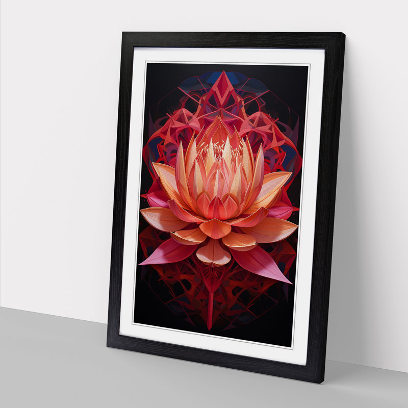 Lotus Flower Geometric - Framed Print, Black Framed, 46cm H x 34cm W x 2cm D