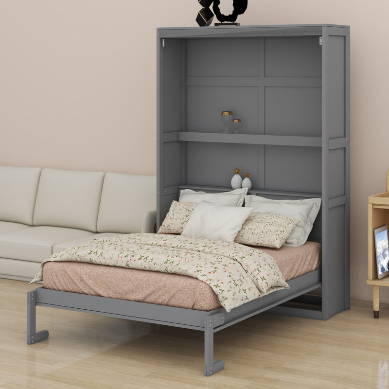 Lit escamotable mural avec tablettes Murphy, gris