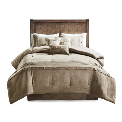 Tan King 7 Piece Comforter - Faux Suede Soft Bedroom Bedding Touch