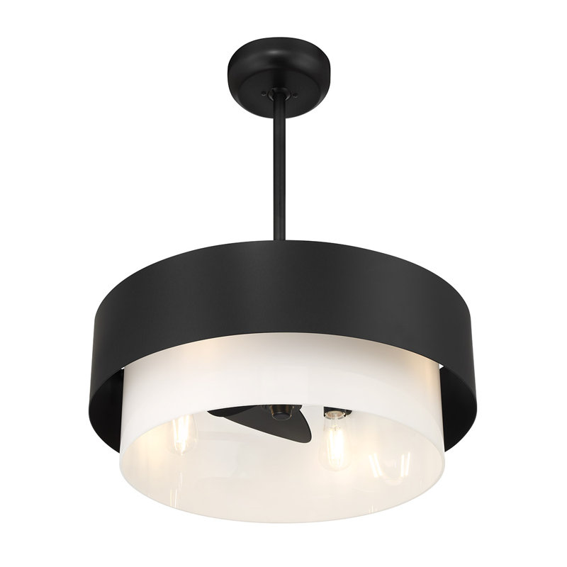 Jeromy 24" 4-Light Fandelier in Matte Black with Remote Control, Matte Black