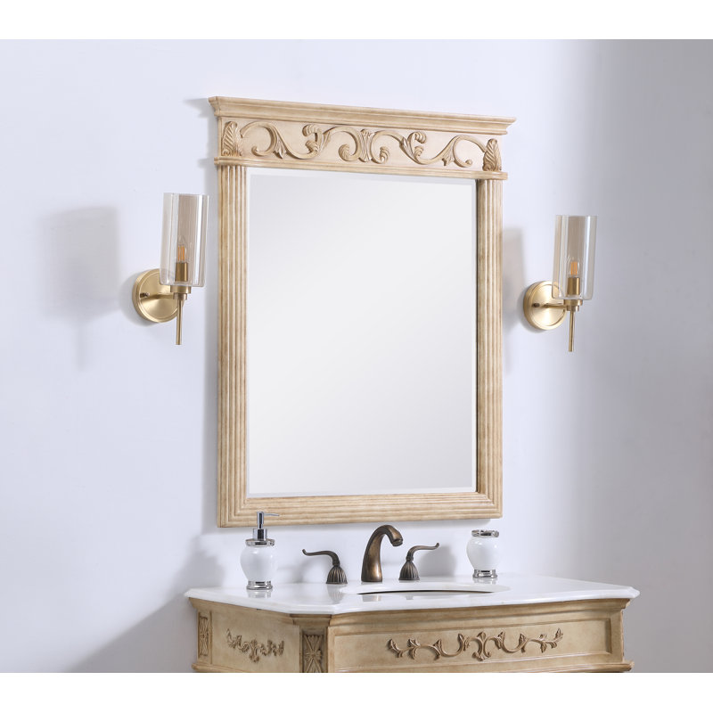 Aurillac Traditional Beveled Bathroom/Vanity Mirror, 38" H x 32" W, Tan