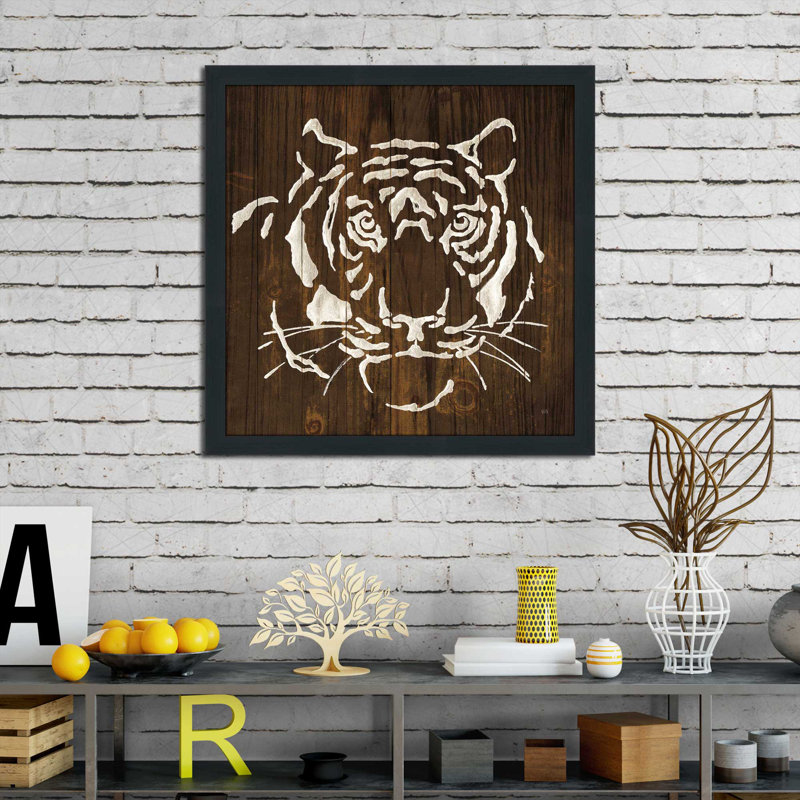 Tigre blanc sur bois foncé - impression, Cadre espresso, H 31,5 po x l 31,5 po x P 1 po