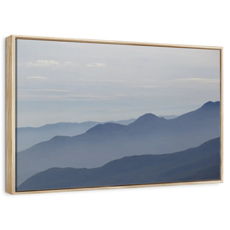 Foggy Mountain Range, Floating Frame Natural Wood, 13" X 9"