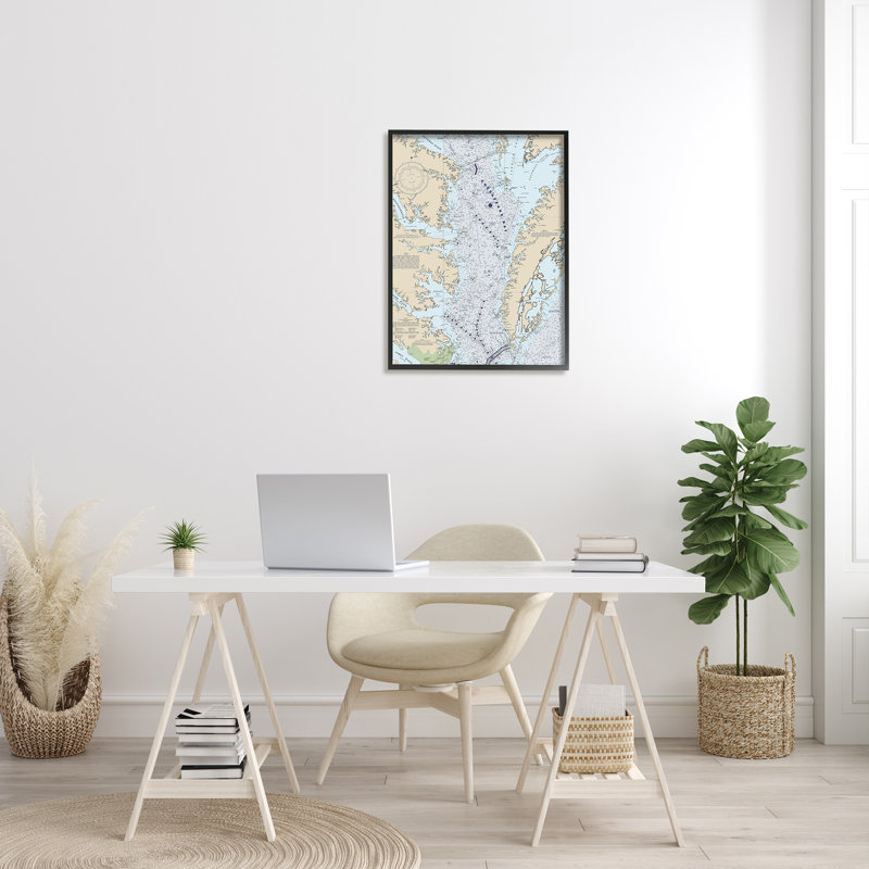 Chesapeake Bay Water Flow Map Coastal Cartographie par Daphne Polselli - impression, Giclée encadrée noir minuit