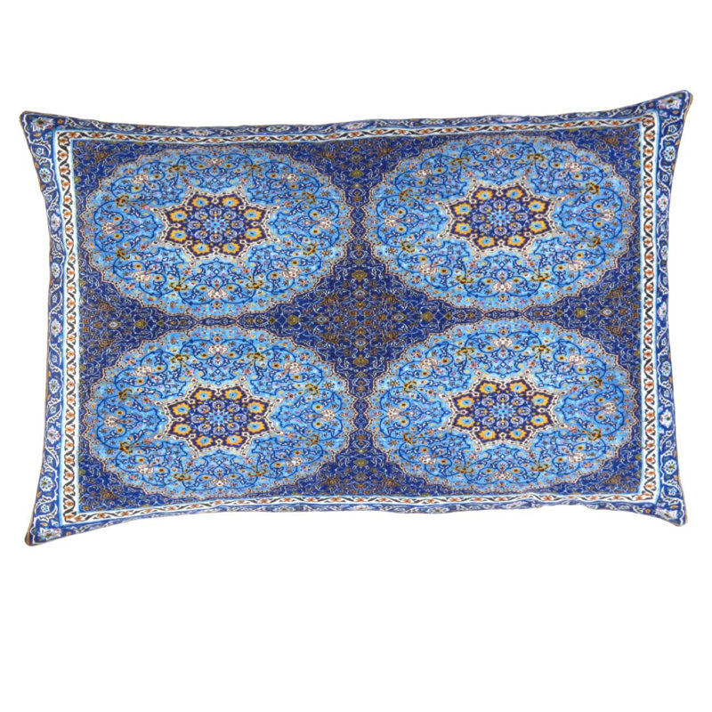 Coussin décoratif en velours, Rectangulaire, Malibu / bleu marine / or / beige oriental, H 16 po x l 24 po