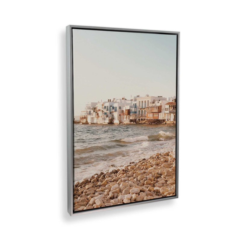 Mykonos Morning, impression sur toile roulée, H 12,75 po x l 8,75 po x P 1,75 po, Cadre flottant en chrome poli