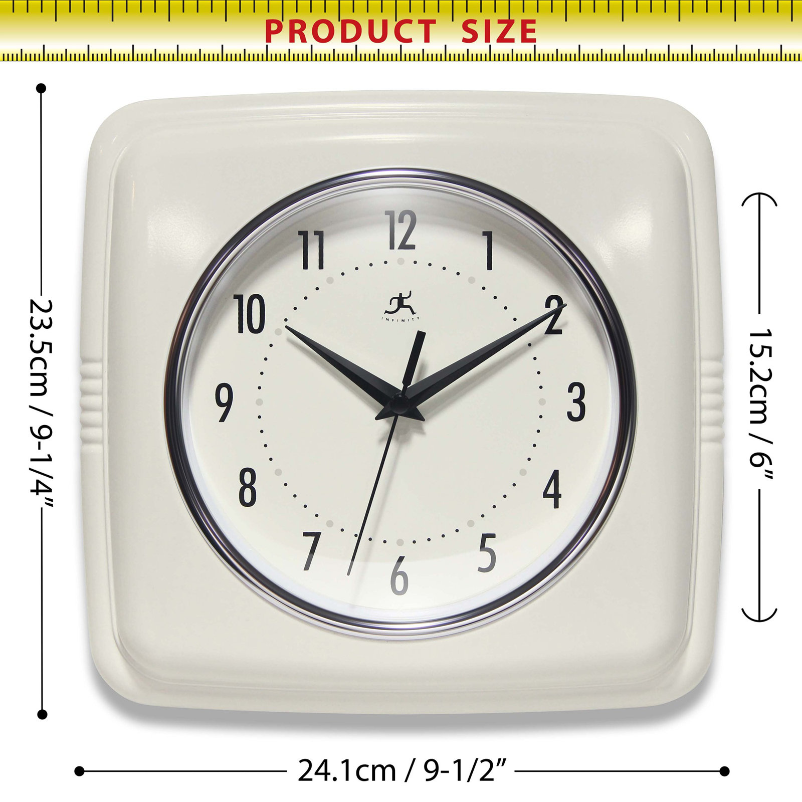 Orrwell Square Plastic Wall Clock 9.25 Inches, Ivory/White