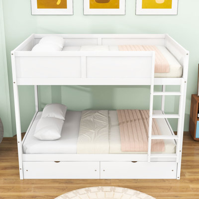 Full XL Over Full XL Wood Bunk Bed With LED Light, 2 Drawers And Shelves
