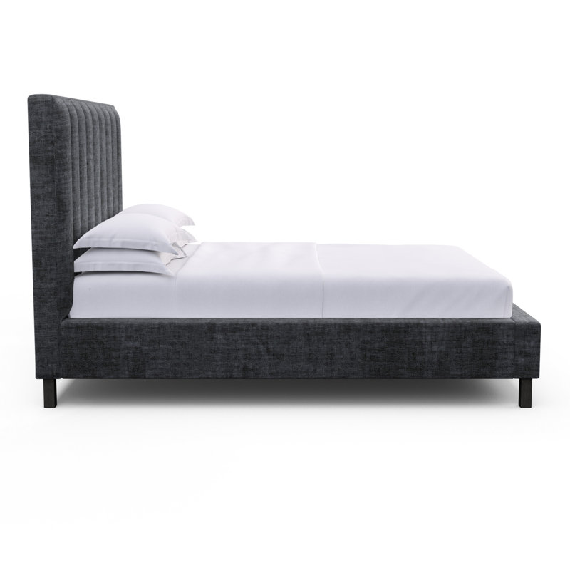 Highline Upholstered Bed, California King, Crushed Velvet Graphite, Ebony