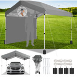 10x10 Carport 10x10 Pop up Canopy with 1 sidewall, Portable Garage,1-Button Push Centre Lock,  Instant Outdoor Carports