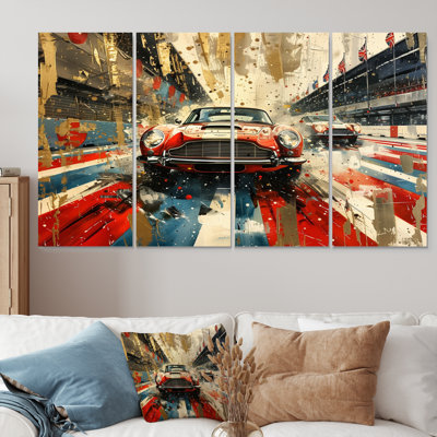 «American Flag Color of Old Car Race» - ensemble de reproductions d'art mural