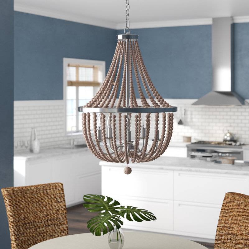 Lustre empire unique à 5 lumières avec accents perlés Calabasas, Acier brossé / Blanc
