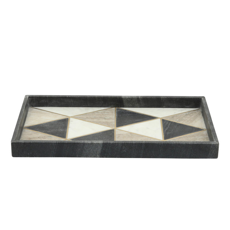 Plateau rectangulaire en marbre 9 po x 18 po, noir, blanc H 1,5 po - 18,0 po x 9,0 po x 1,5 po