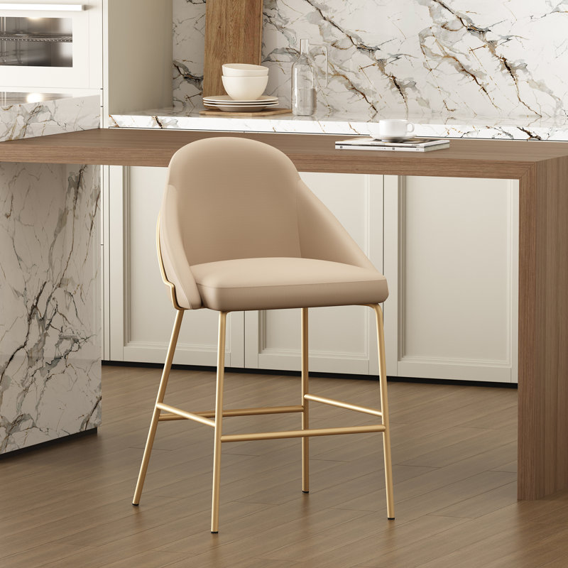 Tabouret de bar rembourré Gracie, Tabouret de bar (siège d'une hauteur de 29,1 po), Siège beige / cadre doré