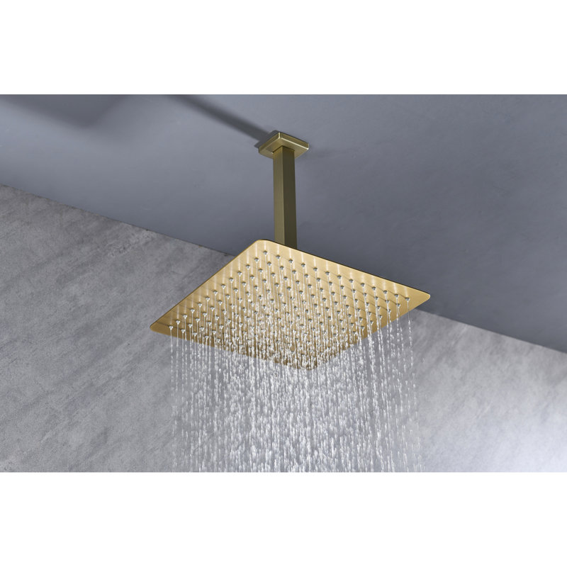 Brushed Gold Bathroom Shower Head - High Rainfall, Stainless Steel, Water Saving, Self-Cleaning Nozzle, Standard Arm Use Rainfall ,