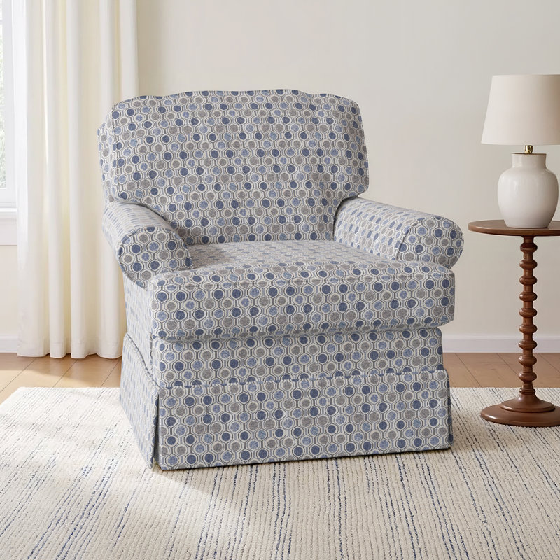 Tomi Allenford 39.5" W Swivel Armchair, Smokey Blue Multicolored Performance