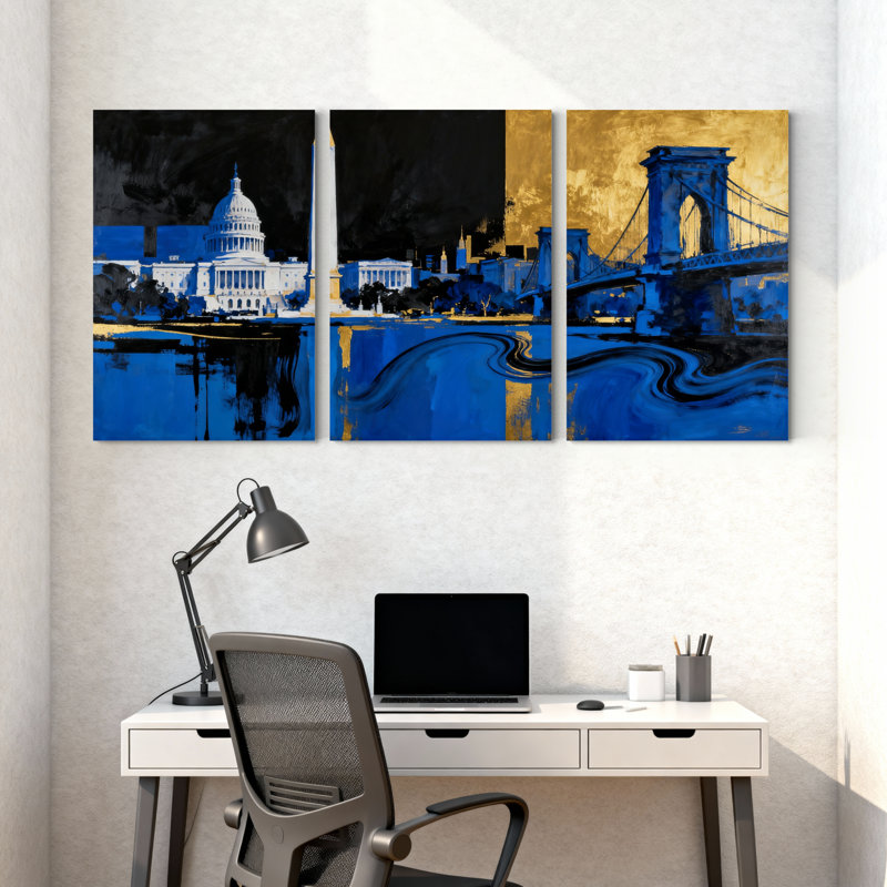 Ensemble de 3 reproductions d'art sur toile, "Bridge", H 18 po x l 36 po