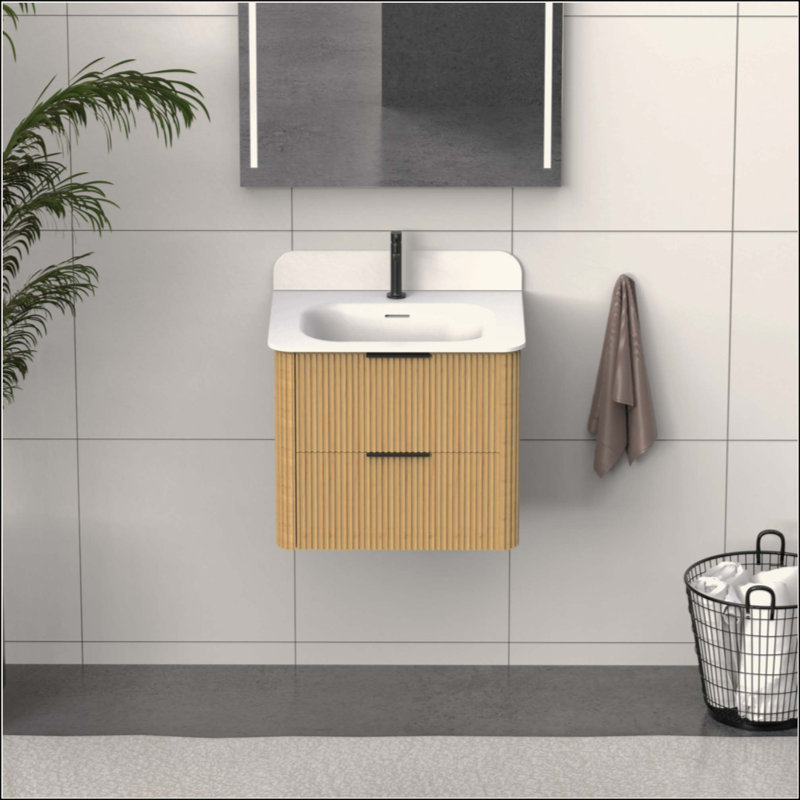 Meuble-lavabo cannelé avec lavabo et quincaillerie intégrés, Tan/Black, 24"