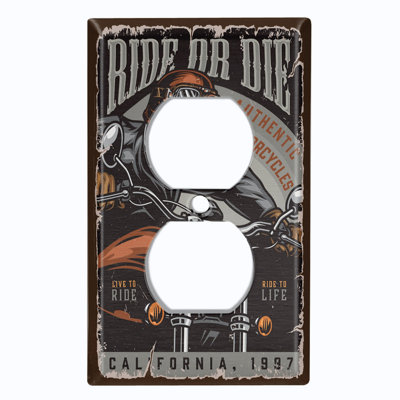 Metal Light Switch Plate Cover; US Standard Size 1 Gang Duplex - Biker Poster Sign