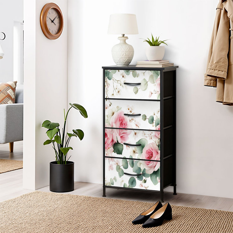 4 Drawer Dresser for Bedroom, Narrow Chest of Drawers, Wooden Top and Study Iron Frame 18"x37.5"-(WxH)