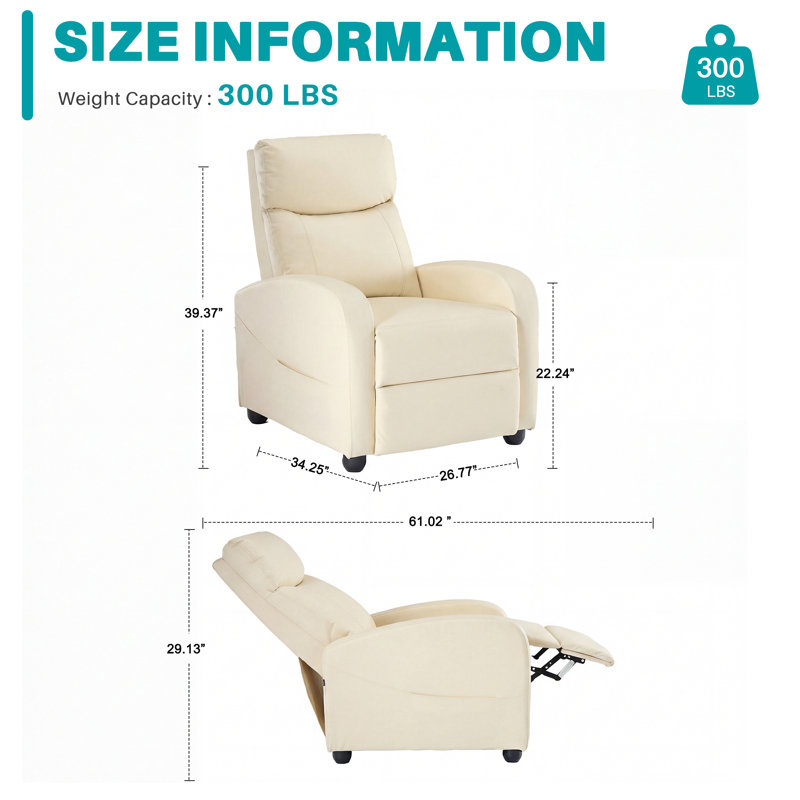 Ergonomic Massage Recliner Chair, 160° Manual Reclining Lounge Chair with 8 Modes & Remote Control, Beige