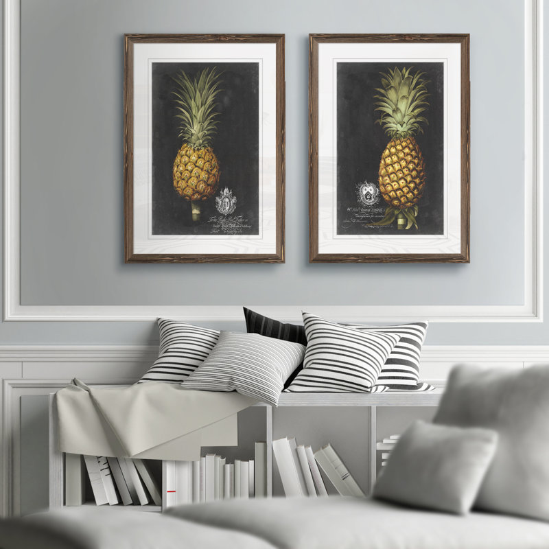 «Royal Brookshaw Pineapple I» par Vincent Van Gogh, ensemble de 2 reproductions d'art encadrées, Papier avec encadré espresso