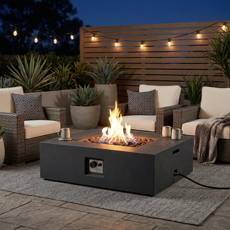 40'' Square 50,000 BTU Propane Gas Outdoor Fire Pit Table in Dark Gray, Dark Gray
