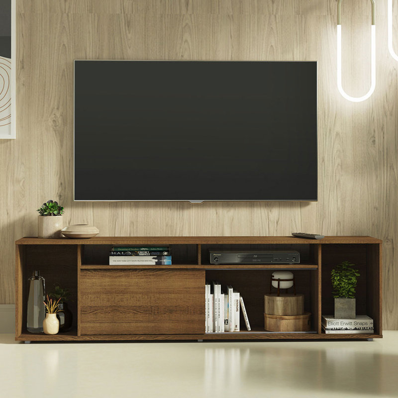 Chemene Large Entertainment Center with 1 Sliding Door, 5 Shelves and Open Shelves for 65, 75 Inch Media Storage Gaming Media Console Living Room and Bedroom Modern Wooden Television Stand