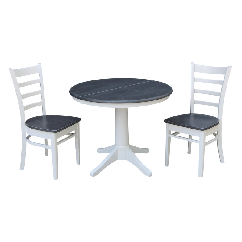 Ensemble de salle à manger extensible Deriya, 3 pièces : 1 table, 2 chaises, Blanc / gris chiné
