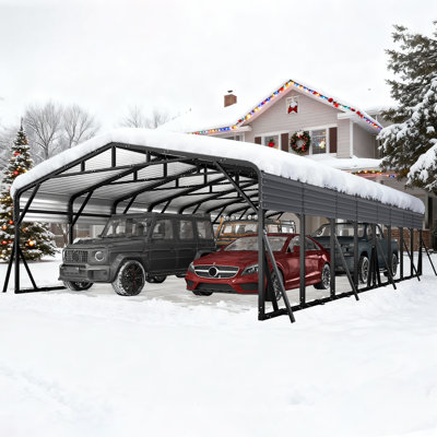 Abri d'auto à toit rigide en métal résistant aux intempéries de l 20 pi x P 40 pi pour tout usage, contreventement supplémentaire, abri de véhicule extérieur pour voitures, tracteurs et équipement