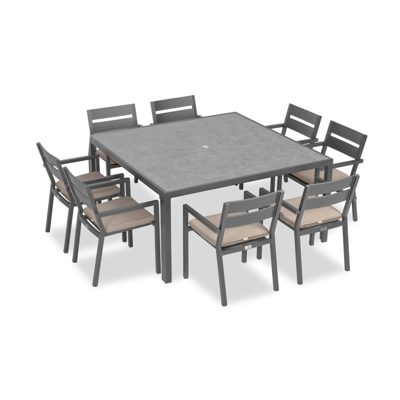 Pacifica Outdoor 9 - Piece Dining Set with Cushions, Slate, Canvas Flax Sunbrella® Canvas