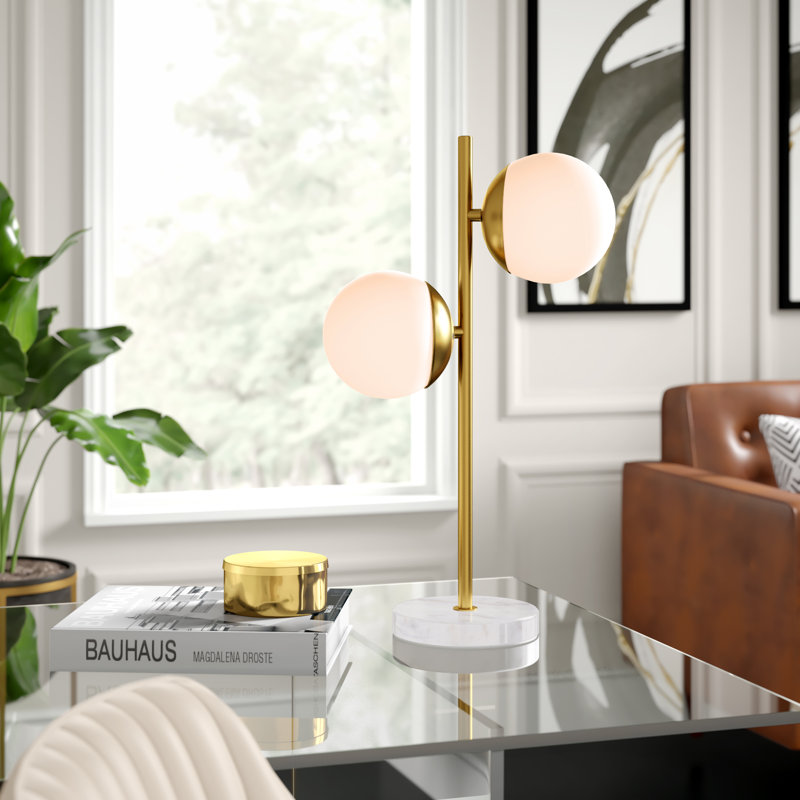 Lampe de table 23 po Yearby, Laiton, Blanc givré