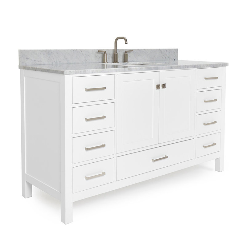 Ensemble de meuble-lavabo simple Flynt, Forme rectangulaire, Blanc / nickel brossé, L 61 po