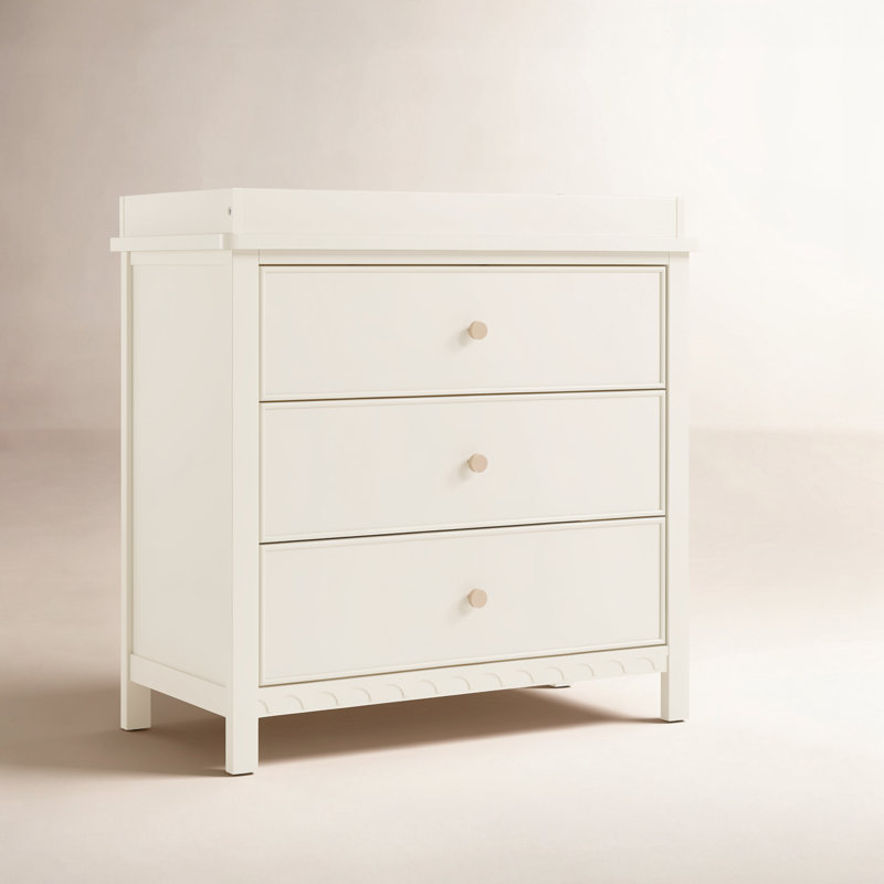 Commode 3 tiroirs avec plateau à langer Sasha, Crème