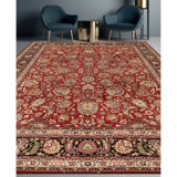 Hand Knotted Wool Oriental Area Rug in Wine And Black