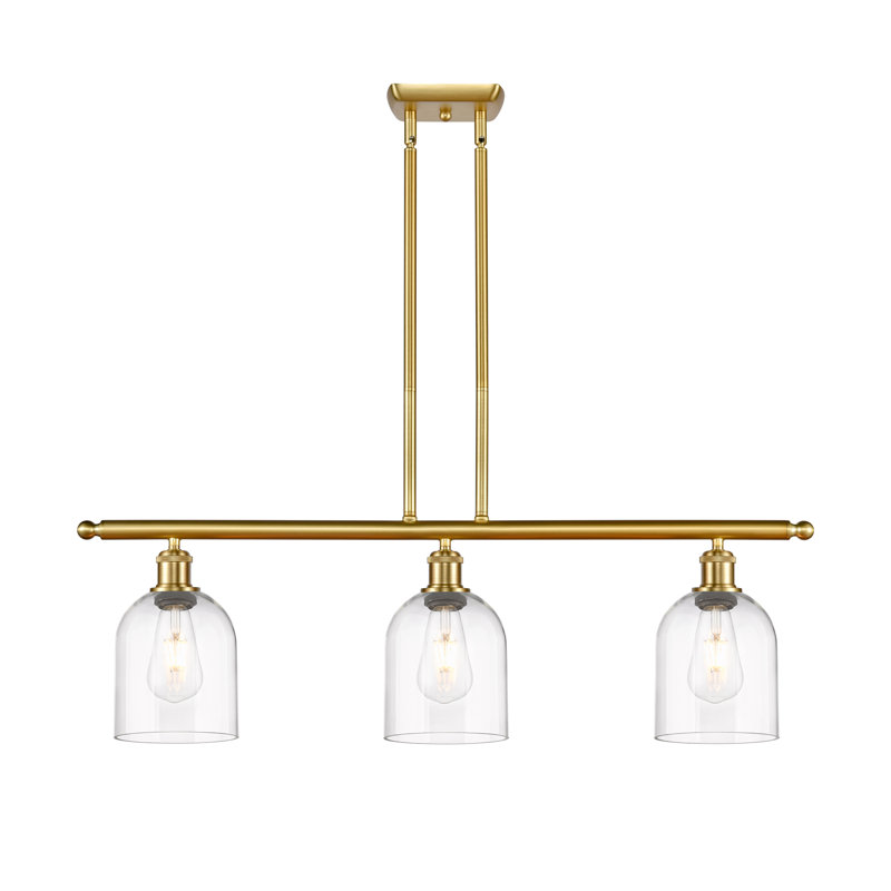 Luminaire suspendu pour îlot de cuisine 3 lumières Odaniel, Transparent, Or satiné