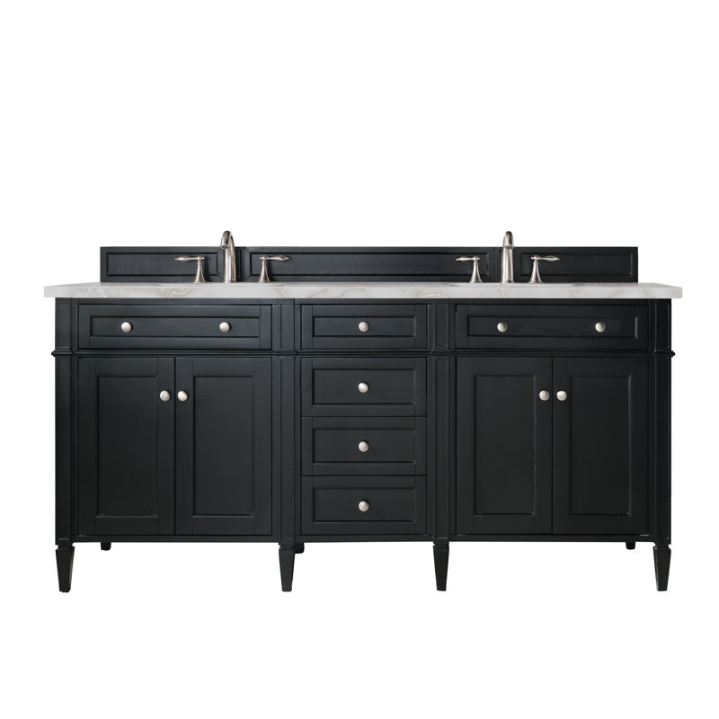 Meuble-lavabo double l 72 po Dussault, Noir onyx, Argent victorien, 8 po