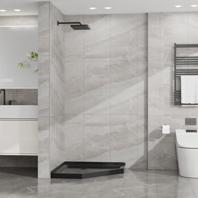 Goodyo P 36 po x l 36 po x H 3,4 po Base de douche néo-angle à drain de coin noir, sans ensemble de drain