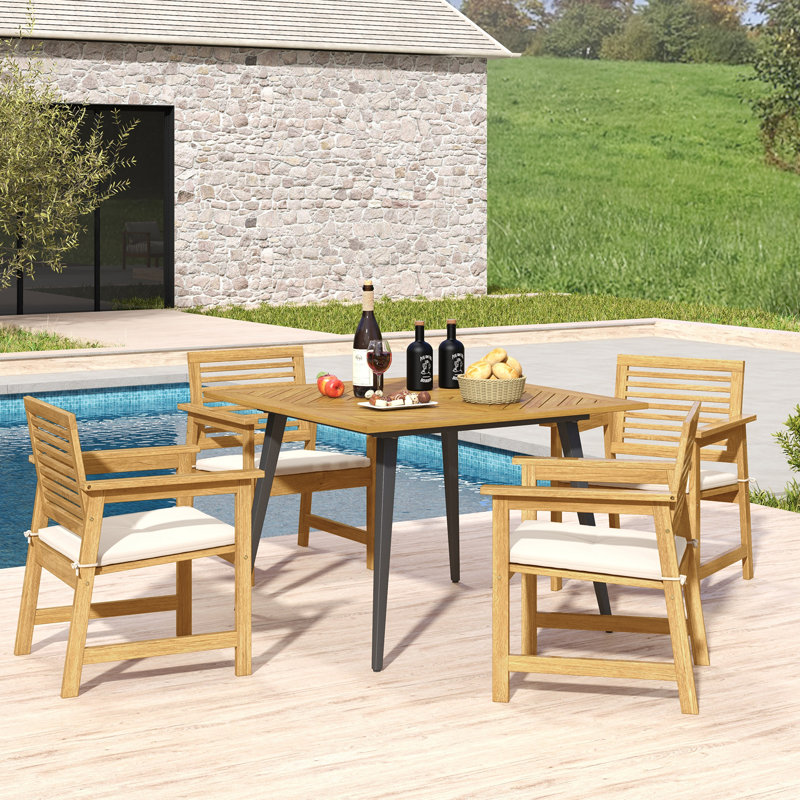 Square Acacia Solid Wood Outdoor with Umbrella Hole Dining Table - 107 cm W 107 cm D