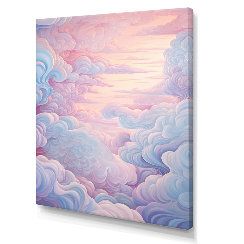 Paysage kawaii en rose doux sur toile, H 32 po x l 16 po x P 1 po, Toile tendue