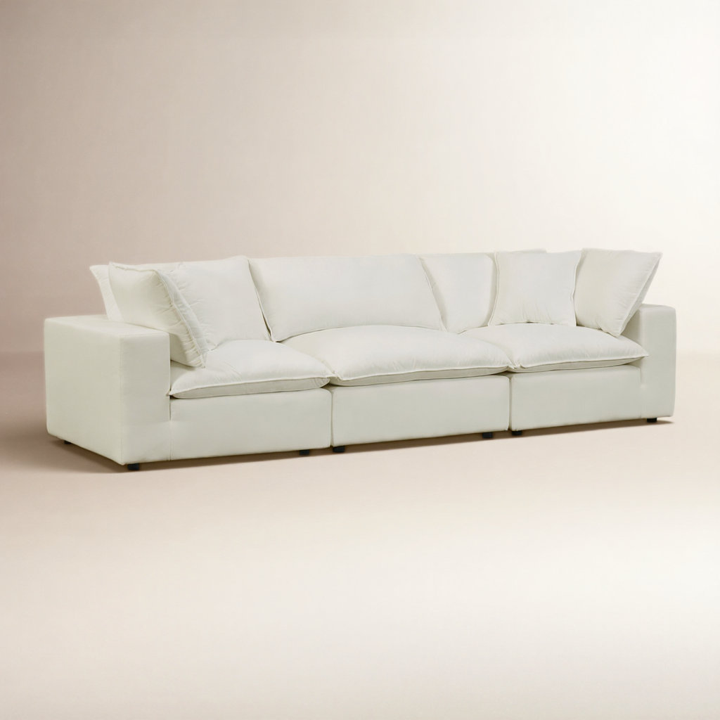 Ellaria 120" Modular Sofa, Ivory Polyester Blend