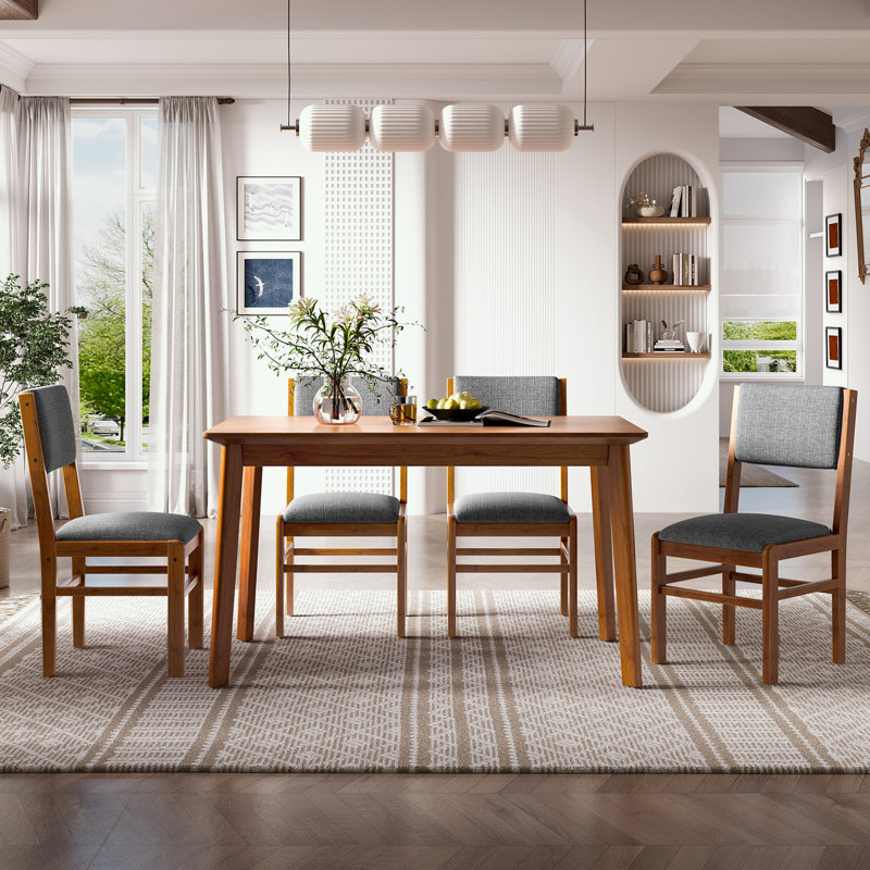 Ensemble de table de salle à manger 5 pièces à structure rectangulaire en bois avec 4 chaises rembourrées
