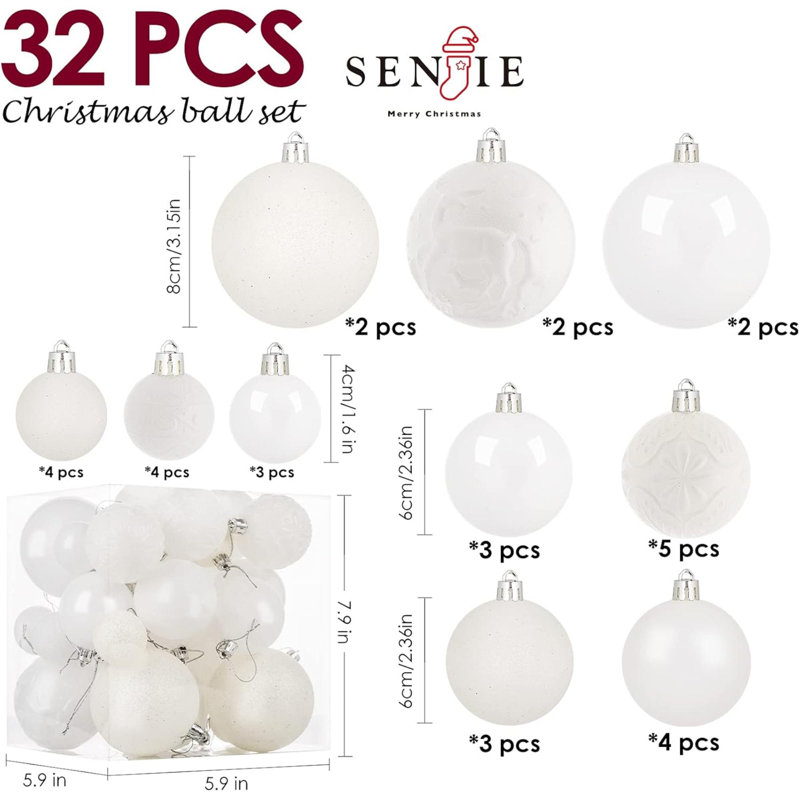 Ornements de Noël pour arbres de Noël, boules de Noël incassables, Blanc