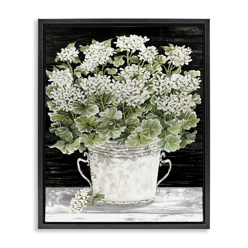 «Country Vase Baby's Breath» par Cindy Jacobs, Cadre flottant noir de jais, H 21 po x l 17 po