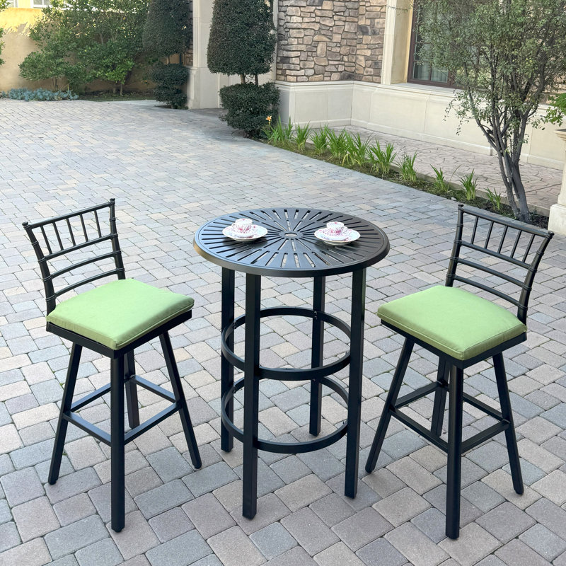 Aluminum 3-Piece Patio Bar Set with 30'' Round Bar Table, Green